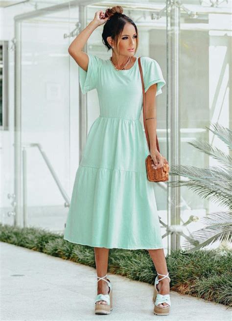 Vestido Midi Verde Menta Babados Quintess