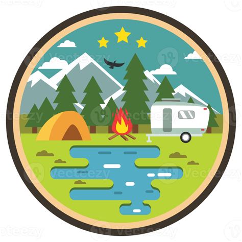 Logotipo De La Insignia Del Campamento De Verano En El Bosque Png