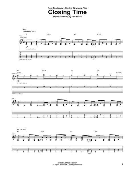 Closing Time By Semisonic Sheet Music For Guitar Tab At Sheet Music Direct