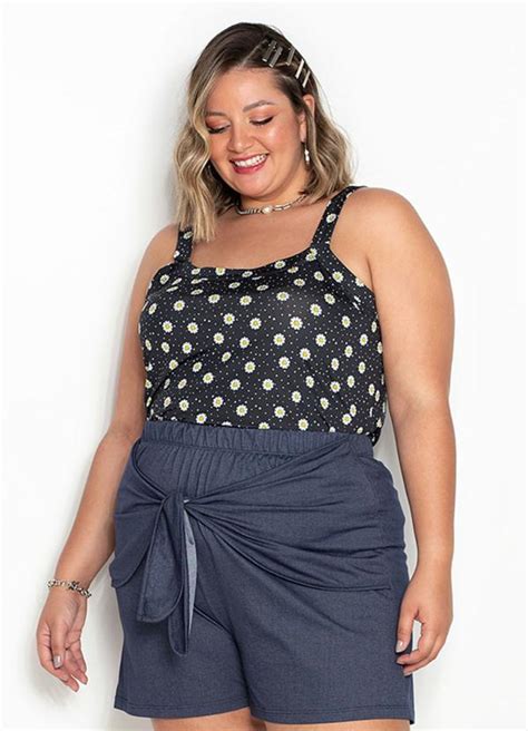 Blusa Floral Preta Al As Plus Size Marguerite