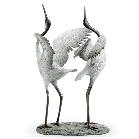 White Crane Garden Pair Good Fortune Feng Shui Sculpture Bird Metal