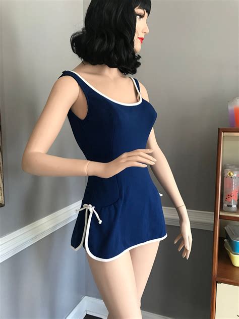 Vintage 1960s Pin Up Girl Swimsuit Skirted Bullet Bra Bathing Etsy