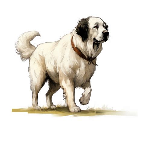 Landseer Walking Cartoon Clipart White Background No Text No