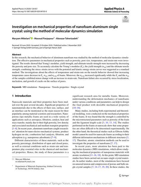 Investigation on mechanical properties of nanofoam aluminum single crystal: using the method of ...