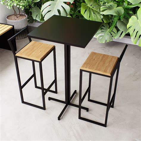 Conjunto Mesa Alta Bar Bistr Quadrada Preta Banquetas Confort Pinus