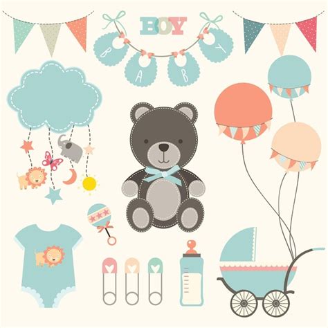 Conjuntos De Elementos Para Baby Shower Vector Premium