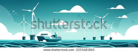 Offshore Wind Farm Turbines Ship Sea Stock Vector Royalty Free 2255681863 Shutterstock