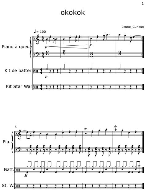 Okokok Sheet Music For Piano Drum Set Star Wars Set