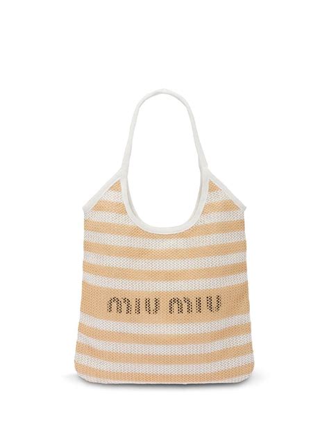 Miu Miu Logo Print Striped Tote Bag Farfetch