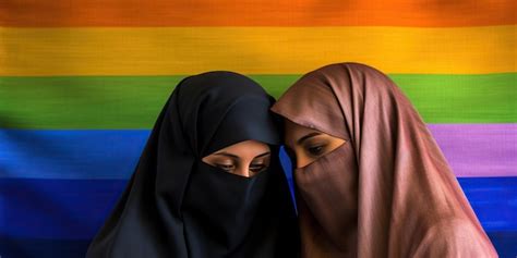 Premium Photo Two Arab Lesbians On The Background Of The Rainbow Flag