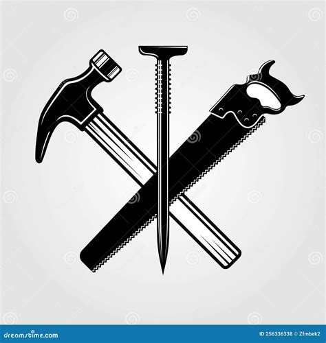 Claw Hammer, Hand Saw and Nail Isolated on White Stock Vector ...