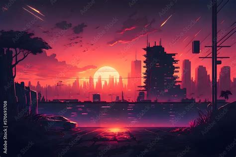 Cyberpunk City Landscape With A Sunset Ai Generated Cyberpunk