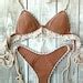 High Hip Crochet Bikini Scalloped Tan Bronze Lace Edging Etsy