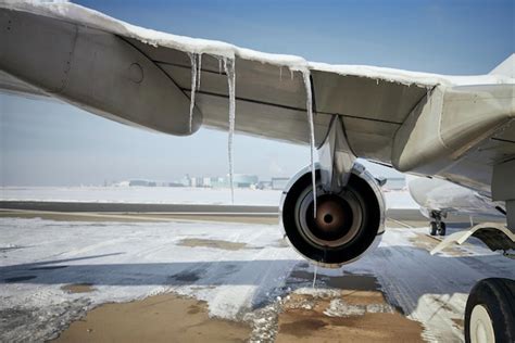 Premium Photo Icicles From Airplane In Frosty Day Grounded Planes At Snowy Airport