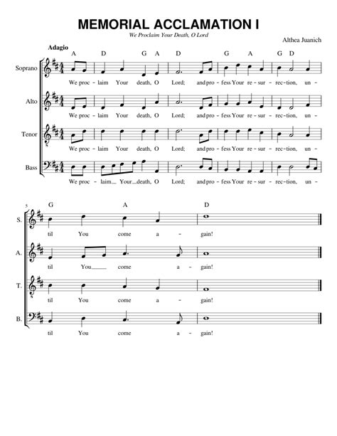 Memorial Acclamation I We Proclaim Your Death Sheet Music For Soprano Alto Tenor Bass Voice