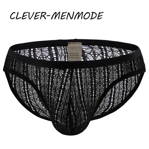 Men S Sexy Lingerie Rib Lace Briefs Male Breathable Openwork Panties Sheer Underwear Sissy