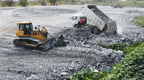 Incredible Super Mighty Bulldozer Pushing Stone And Dump Truck