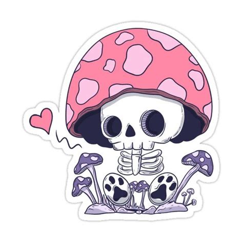 Cute Skeleton Mushroom Spooky Fungi Fantasy Art Sticker For Sale By