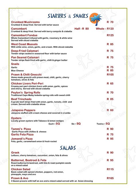 Menu at Kokomo Beach Bar & Restaurant, Langebaan