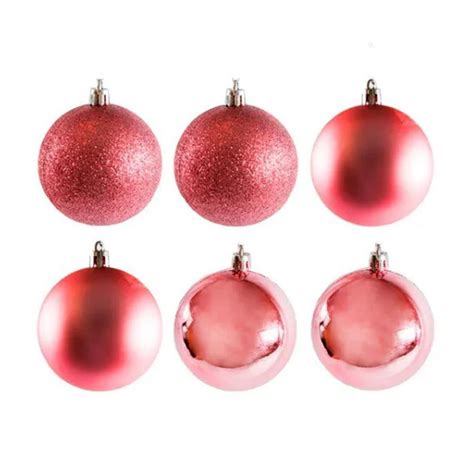 Kit 12 Bolas Natal Mista Rose Lisa Glitter 8cm Pendente Arvore Enfeite