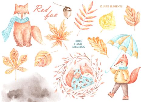 Fall. Fox watercolor clipart. Little fox. Illustrations for children ...