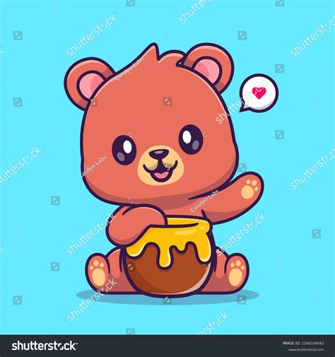 Cute Bear Eating Honey Cartoon Vector Stock Vector Royalty Free