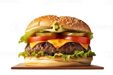 Delicious Mouthwatering Burger Isolated On Transparent Background