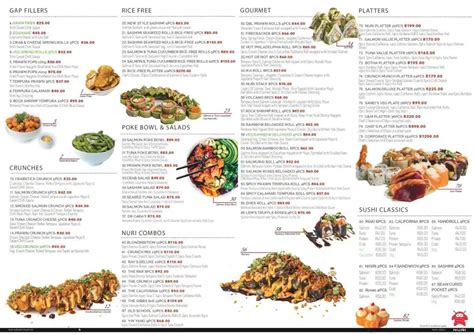 Menu at Nuri Sushi Factory restaurant, Cape Town, 8 Parliament Street