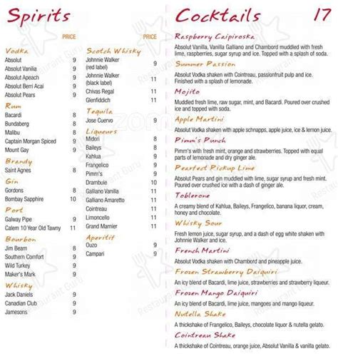 Menu at Embers Restaurant, Gooseberry Hill