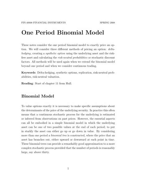 PDF One Period Binomial Model DOKUMEN TIPS