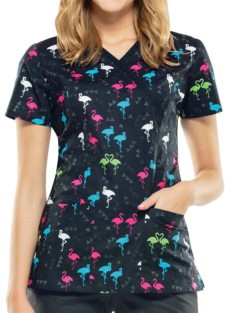 Mock Wrap Top In Ready To Flamingo From Cherokee Scrubs At Cherokee 4