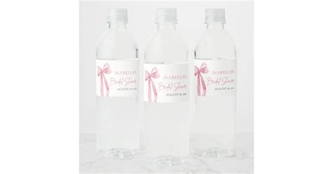 Modern Elegant Blush Pink Bow Ribbon Bridal Shower Water Bottle Label Zazzle