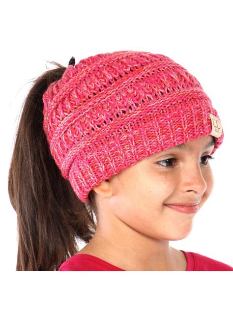 Beanietail Soft Stretch Cable Knit Messy High Bun Ponytail Beanie Hat