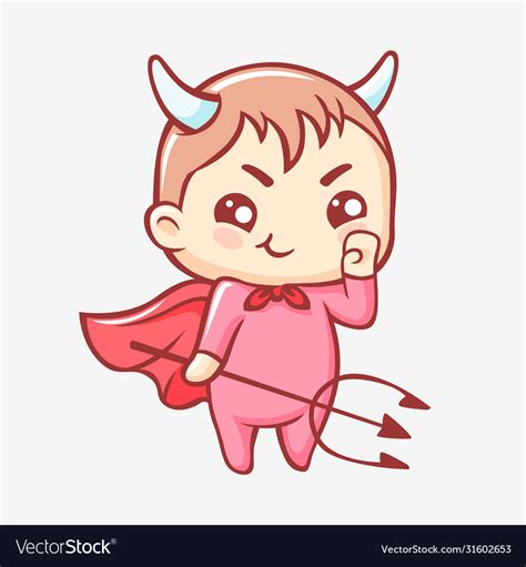 Little Demon Cartoon Kawaii Smiling Cute Demon Vector Image