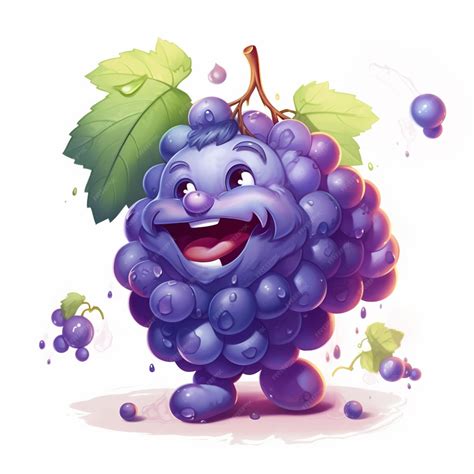 Ilustración De Dibujos Animados De Un Racimo De Uvas Con Una Cara Feliz Generativa Ai Foto Premium