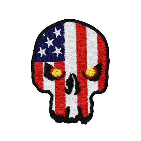 American Flag Skull Patch Patriotic Fire Eyes Fear Embroidered Iron On