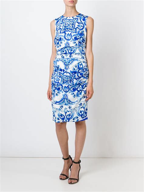 Dolce And Gabbana Majolica Print Dress In Blue Lyst