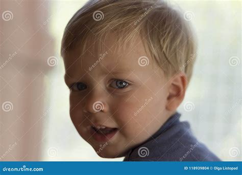 Image Of Cute Baby Boy Closeup Portrait Of Adorable Child On Blurred