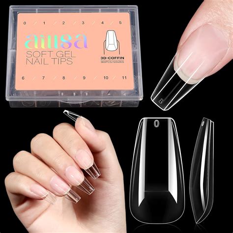 Aillsa Clear 3d Coffin Nail Tips 360pcs Medium Gel Nail Tips Soft Pre Shaped Nail