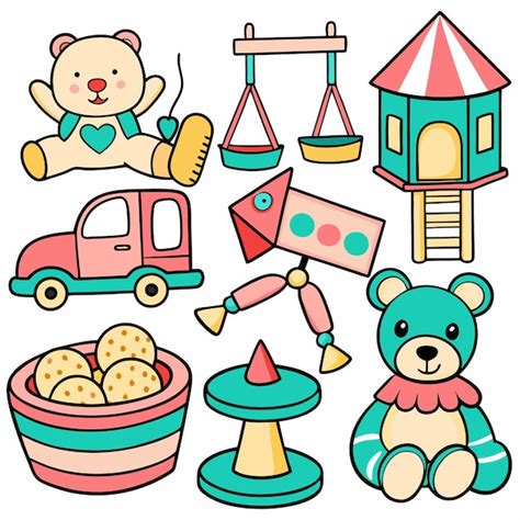 Desenhos De Brinquedos Infantis - Ilustração de desenhos animados coloridos de brinquedos para crianças ...