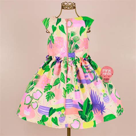 Vestido Infantil Multicolorido Mon Sucré Tropical Tropical Relax