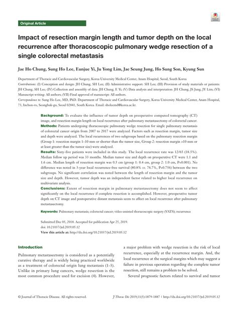 PDF Impact Of Resection Margin Length And Tumor Depth On The Local