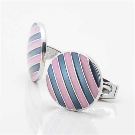 Pink And Navy Striped Enamel Cufflinks By Badger And Brown