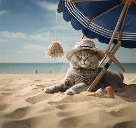 Cat Chilling On A Beach By Coolarts223 On Deviantart