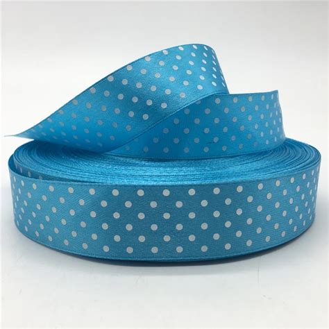 5yards 1 25mm Sky Blue Polka Dots Satin Ribbon Printed Polyester