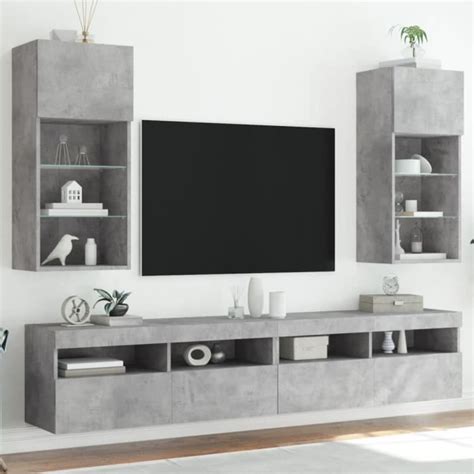 MOH Meubles TV avec lumières LED 2 pcs gris béton 40 5x30x90 cm