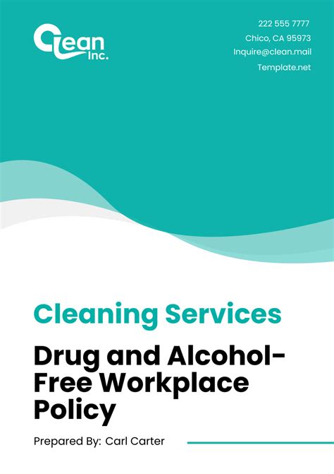 Cleaning Services Drug And Alcohol Free Workplace Policy Template