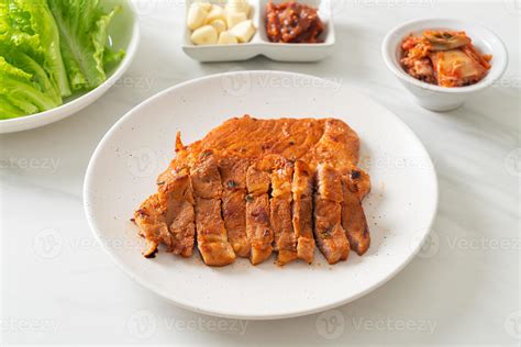 Grilled Pork Marinated Kochujang Sauce In Korean Style With Vegetable