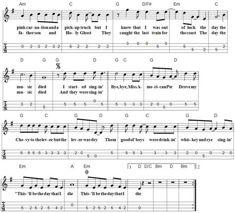 American Pie Banjo Mandolin Tab Tenor Banjo Tabs