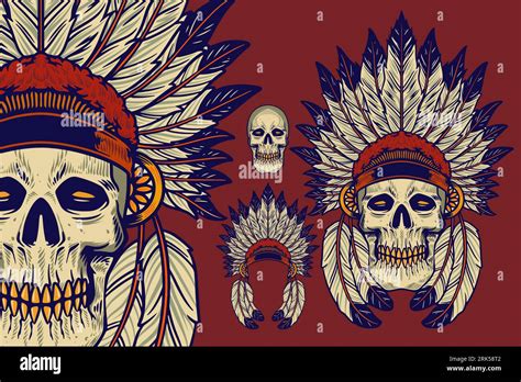 Skull Head Wear Indian Headdress Vector Illustration Stock Vector Image And Art Alamy